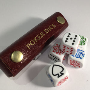 Cathian poker dice burgundy with dice displayed